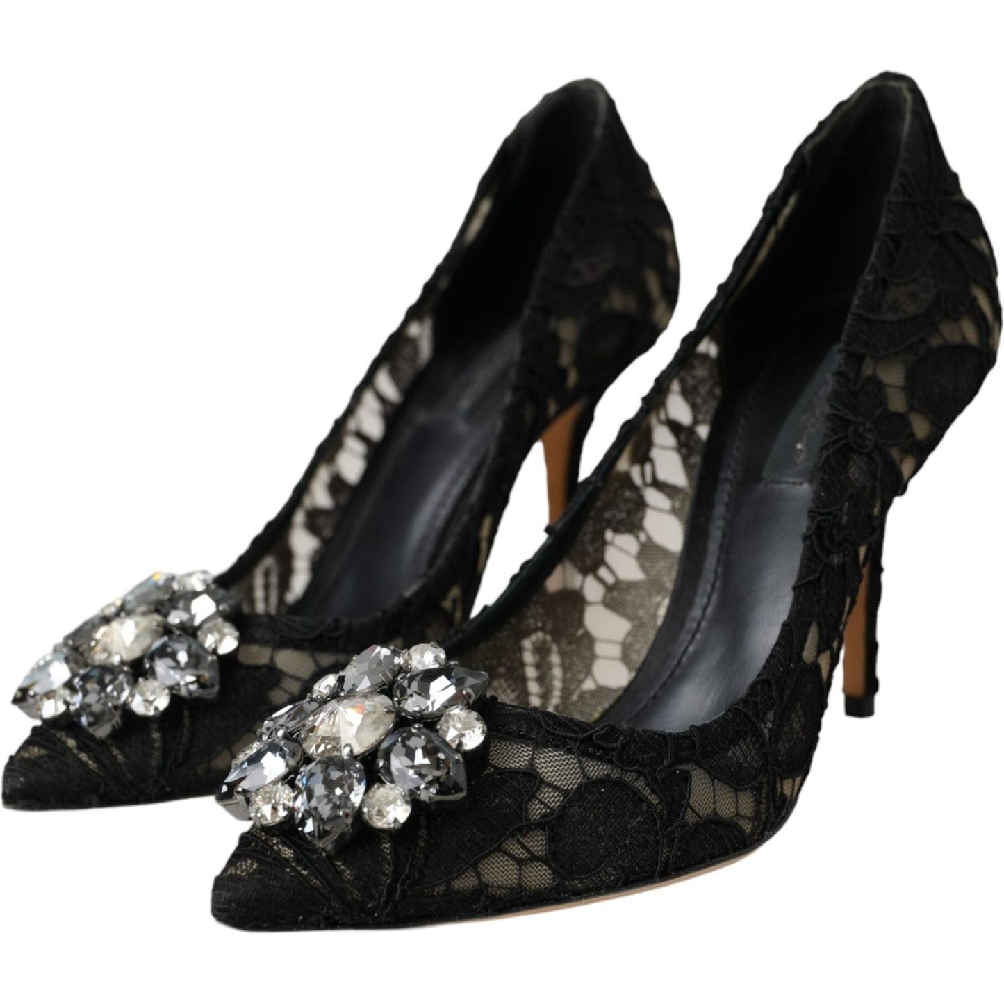 Dolce & Gabbana Black Taormina Lace Crystal Heel Pumps Shoes Dolce & Gabbana