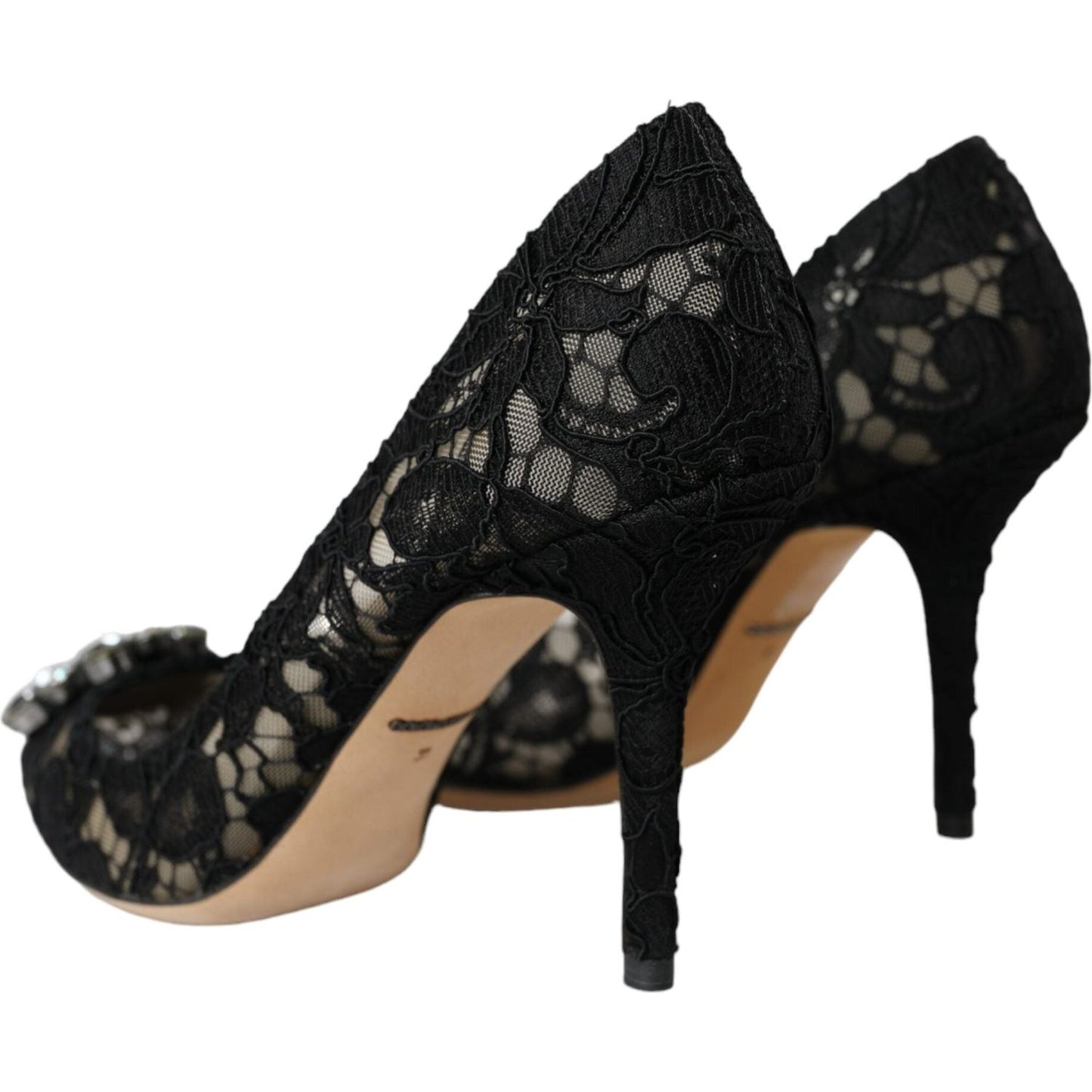 Dolce & Gabbana Black Taormina Lace Crystal Heel Pumps Shoes Dolce & Gabbana