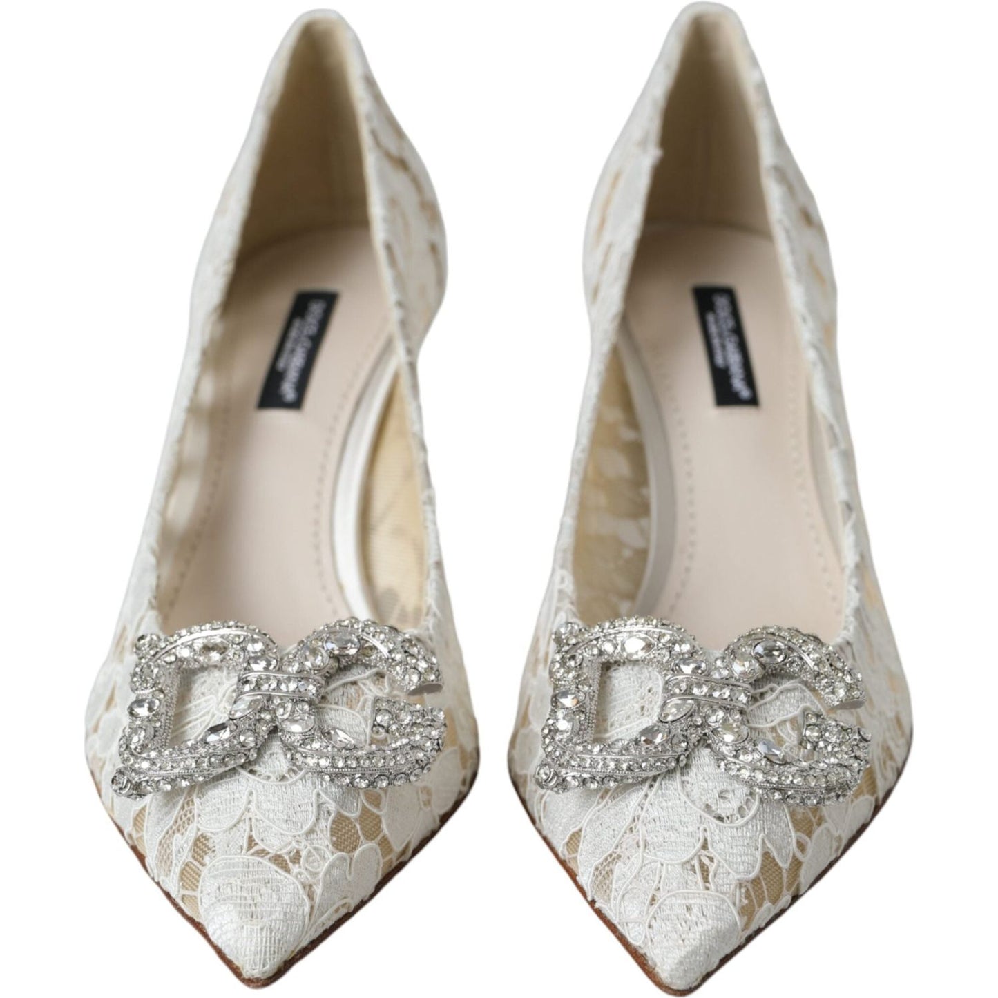 Dolce & Gabbana White Floral Lace DG Crystal Pumps Shoes Dolce & Gabbana