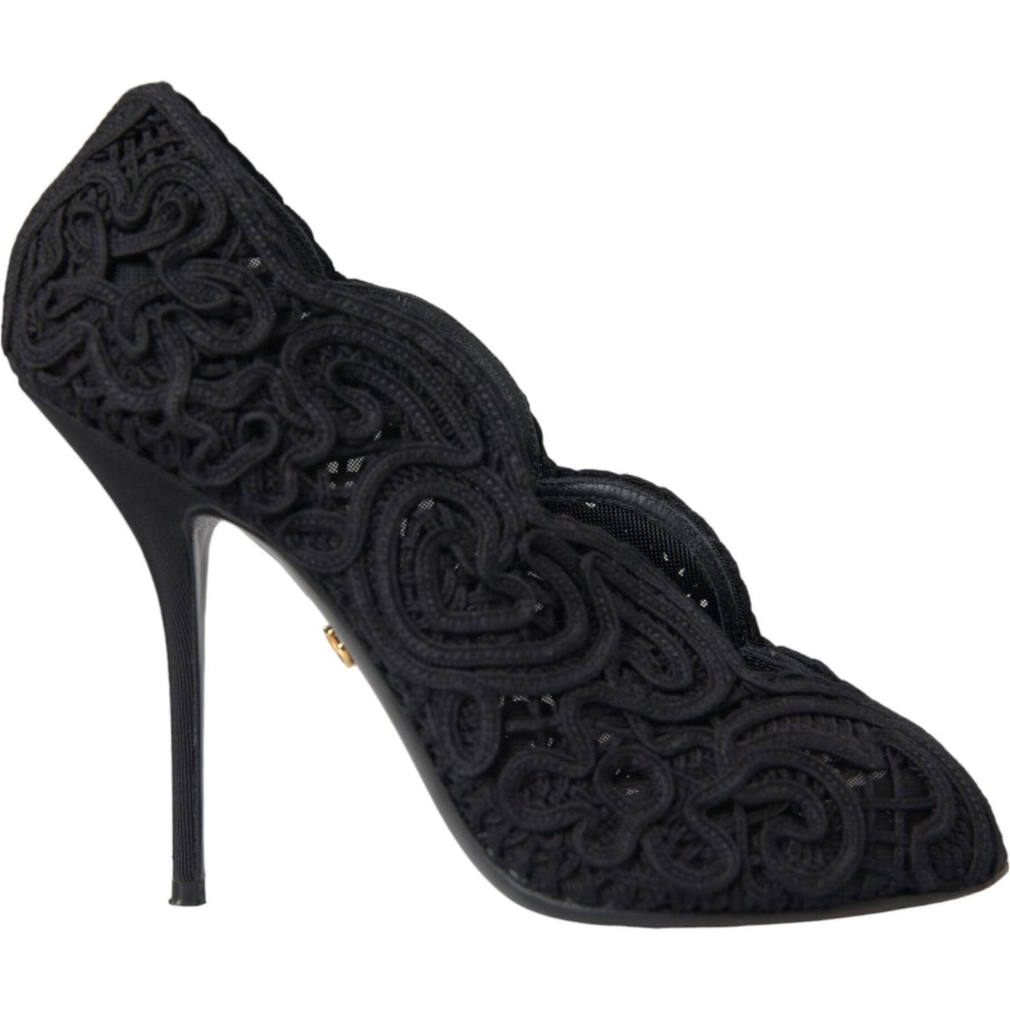 Dolce & Gabbana Black Cordonetto Ricamo Pump Open Toe Shoes Dolce & Gabbana