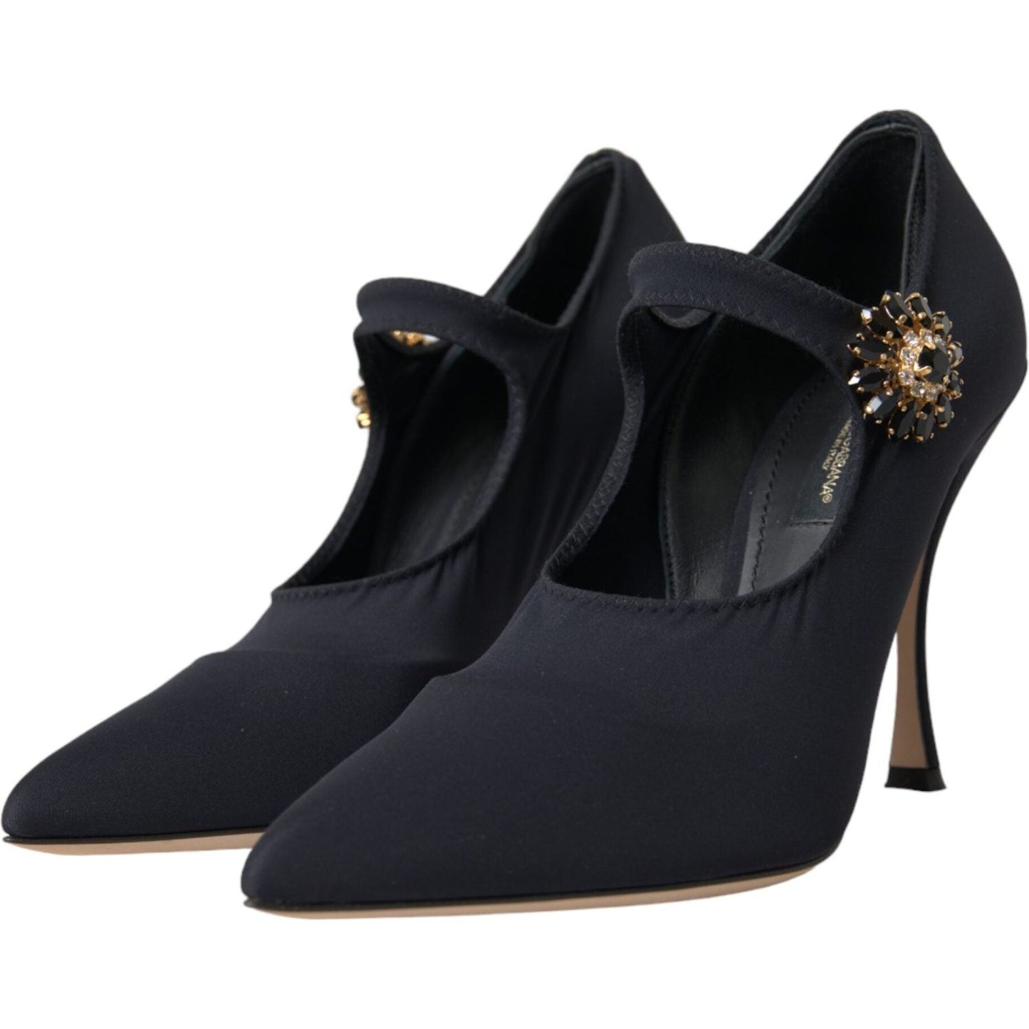 Dolce & Gabbana Black Mary Jane Jersey Crystal Pumps Shoes Dolce & Gabbana