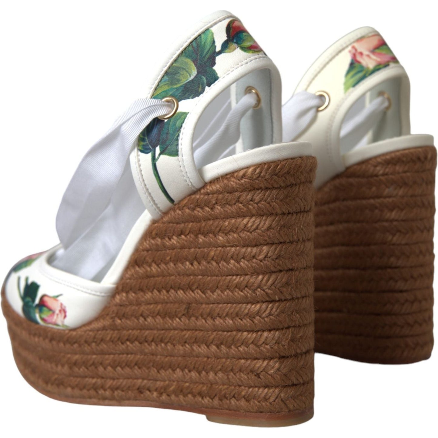 Dolce & Gabbana White Floral Wedge Heels Sandals Shoes Dolce & Gabbana