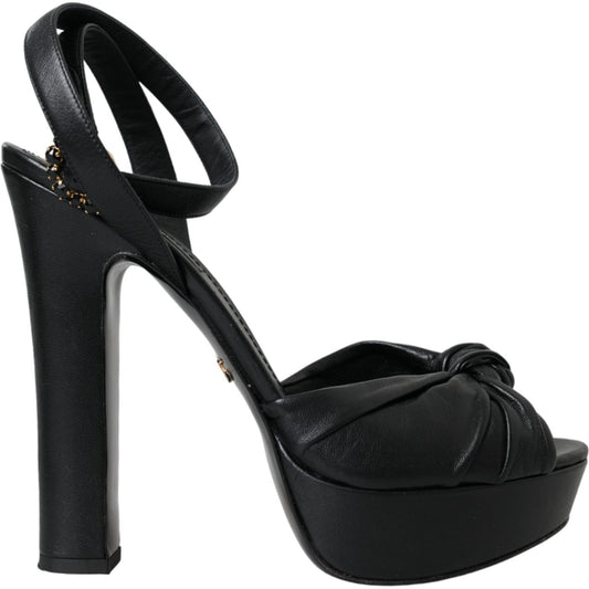 Dolce & Gabbana Black Leather Crystal Platform Sandals Shoes Dolce & Gabbana