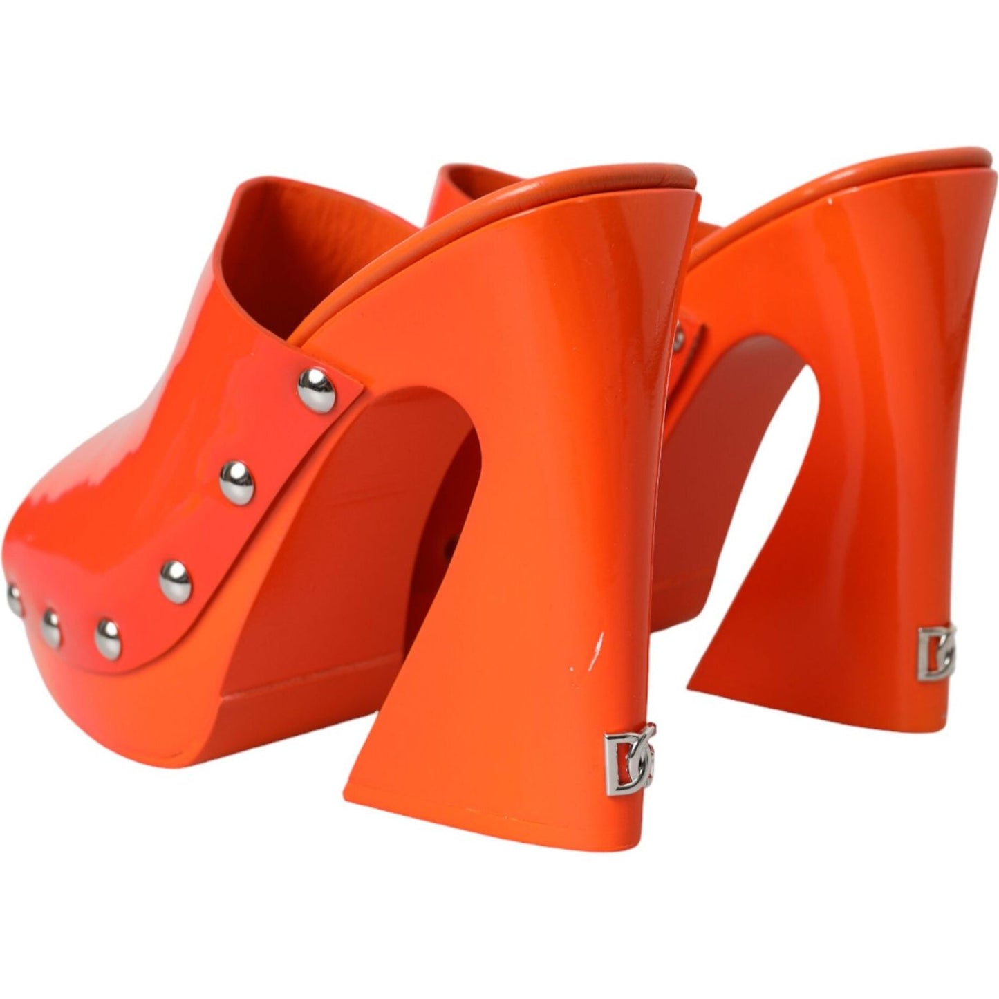 Dolce & Gabbana Orange Leather Mules Sandals Heels Shoes Dolce & Gabbana