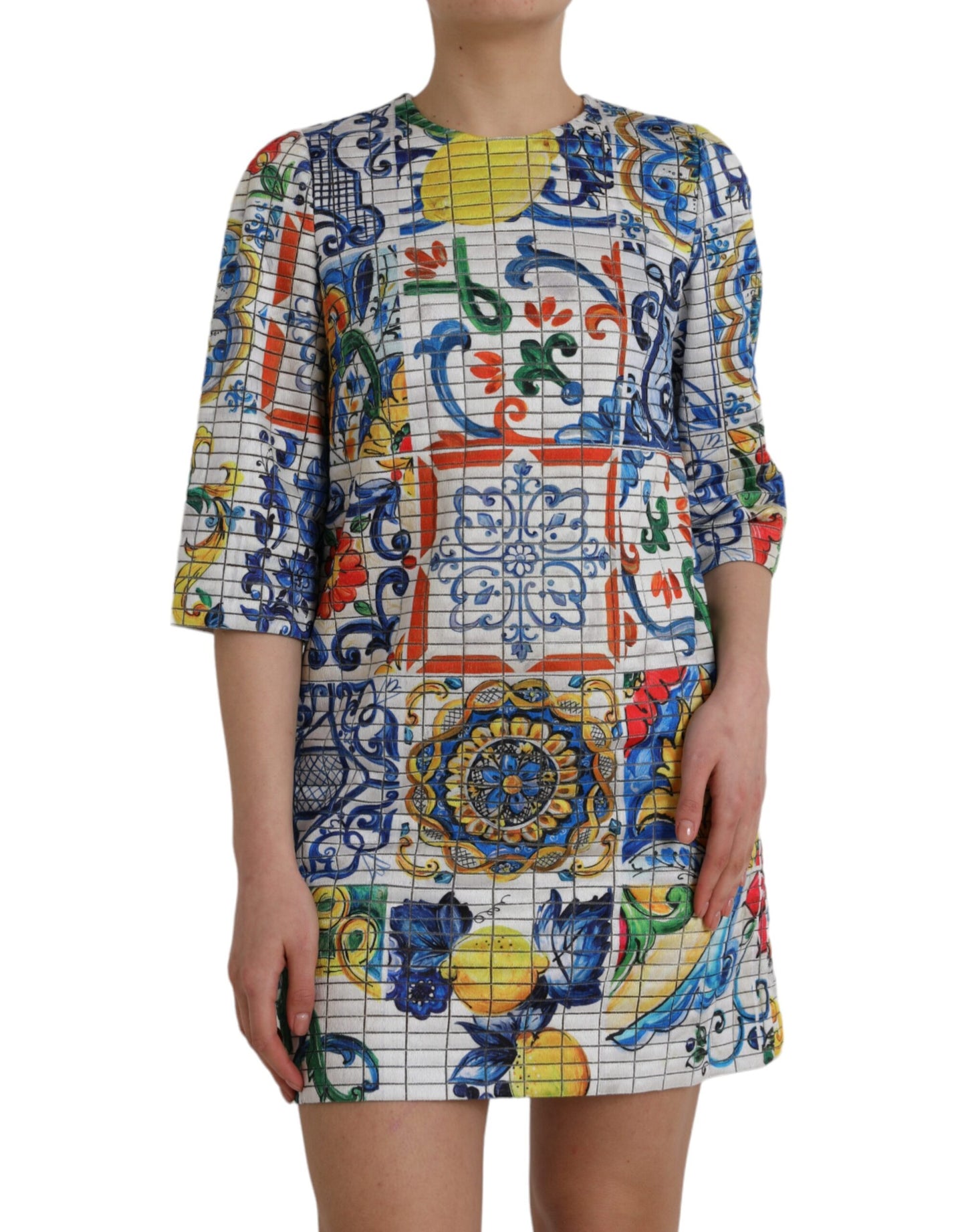 Dolce & Gabbana Multicolor Majolica 3/4 Sleeves Shift Dress Dolce & Gabbana