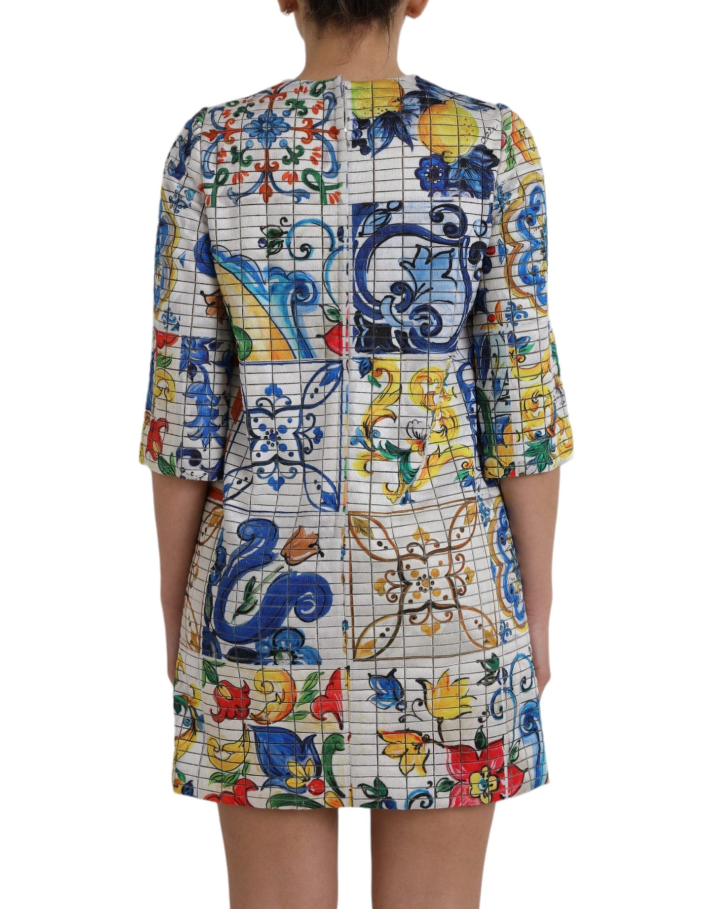 Dolce & Gabbana Multicolor Majolica 3/4 Sleeves Shift Dress Dolce & Gabbana