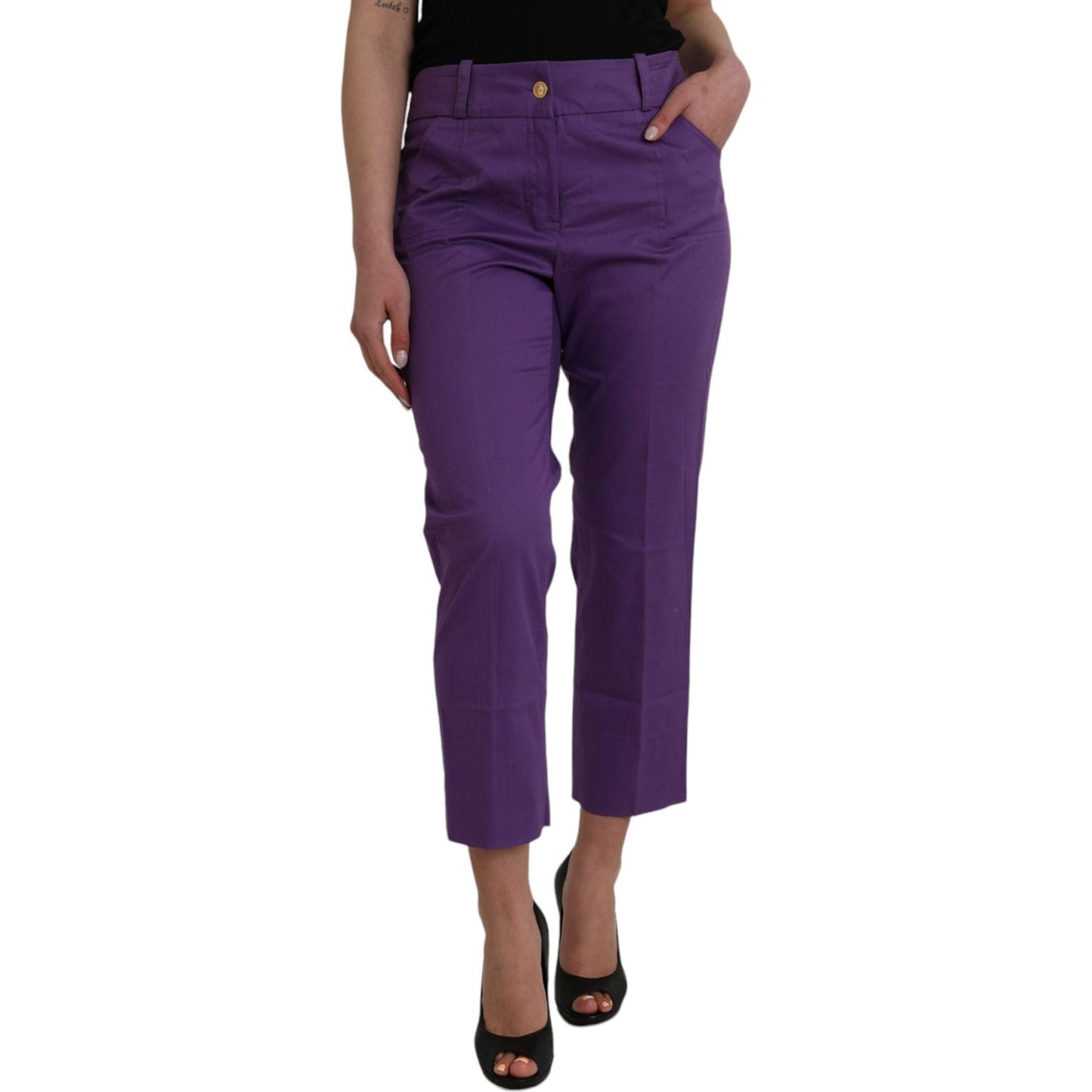 BENCIVENGA Purple Cotton MidWaist Straight Cropped Pants BENCIVENGA