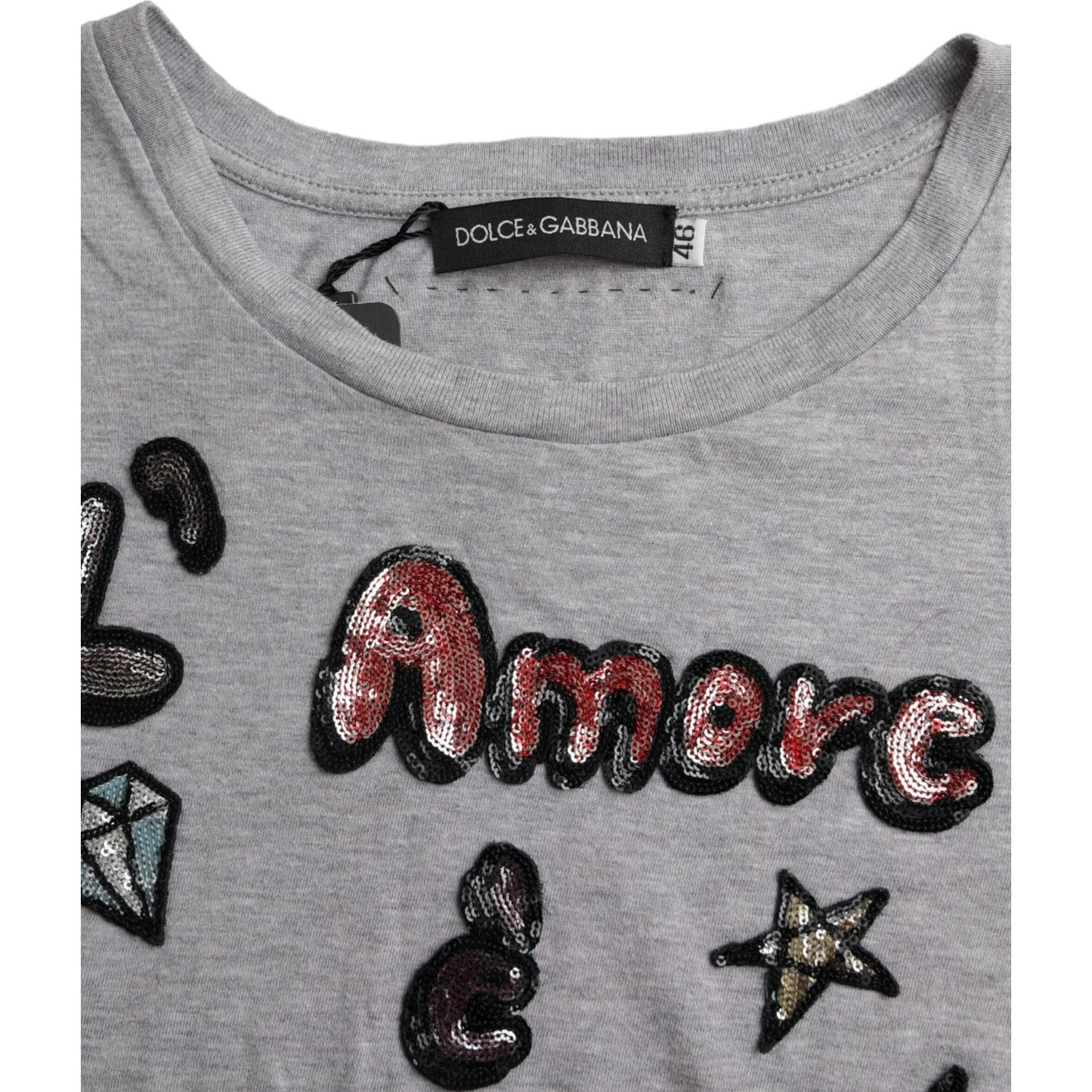 Dolce & Gabbana Gray Cotton L'Amore E'Bellezza Top T-shirt Dolce & Gabbana