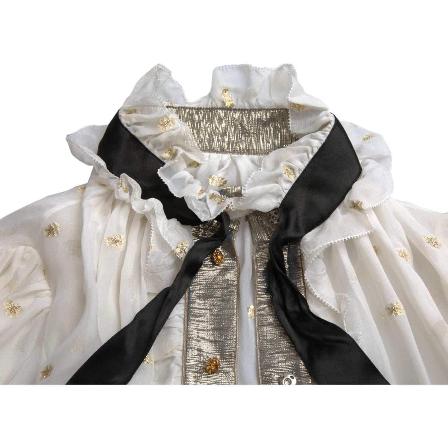 Dolce & Gabbana Off White Silk Blend Ascot Collar Blouse Top Dolce & Gabbana