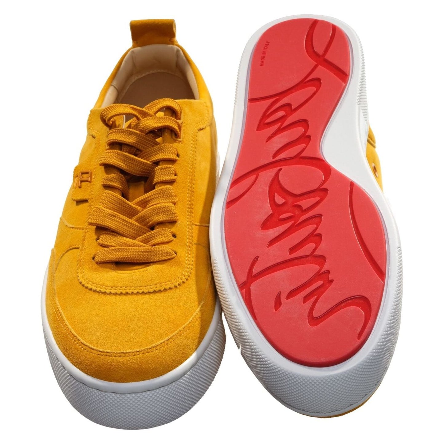 Christian Louboutin Happyrui Flat Yellow Suede Laceup Sneakers Christian Louboutin