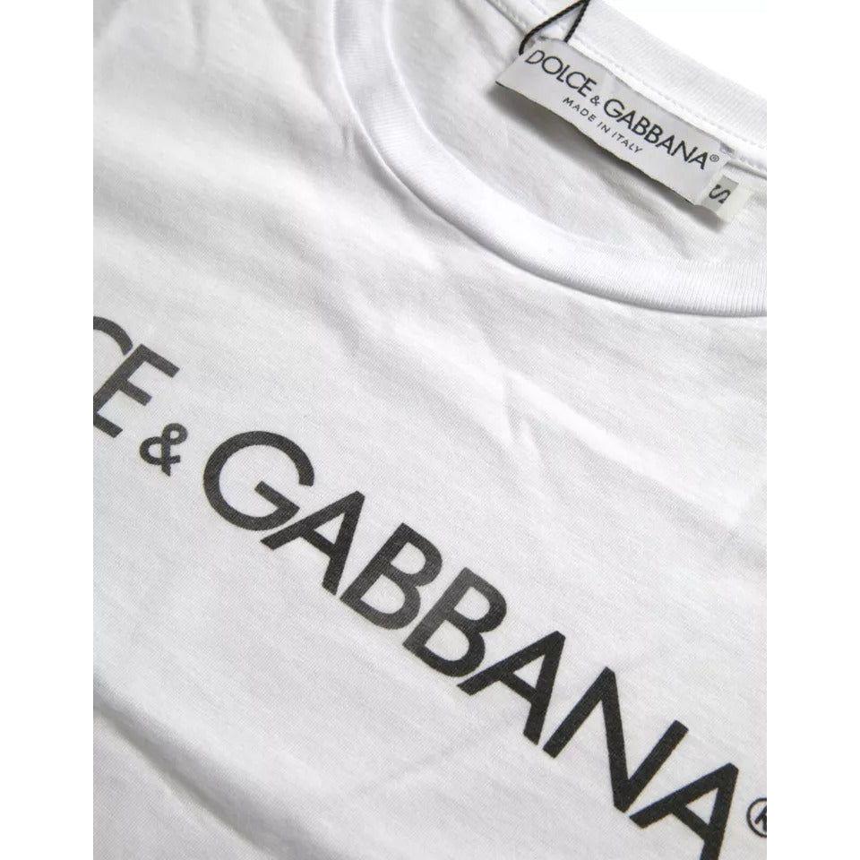 Dolce & Gabbana White Logo Print Cotton Crew Neck Mens Top T-shirt Dolce & Gabbana