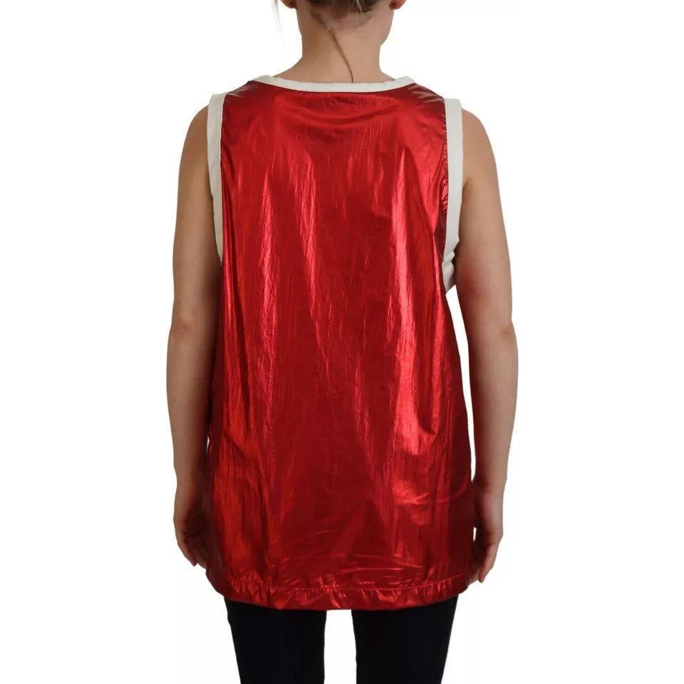 Dolce & Gabbana Red Nylon Logo Print Sleeveless Jersey Top Dolce & Gabbana