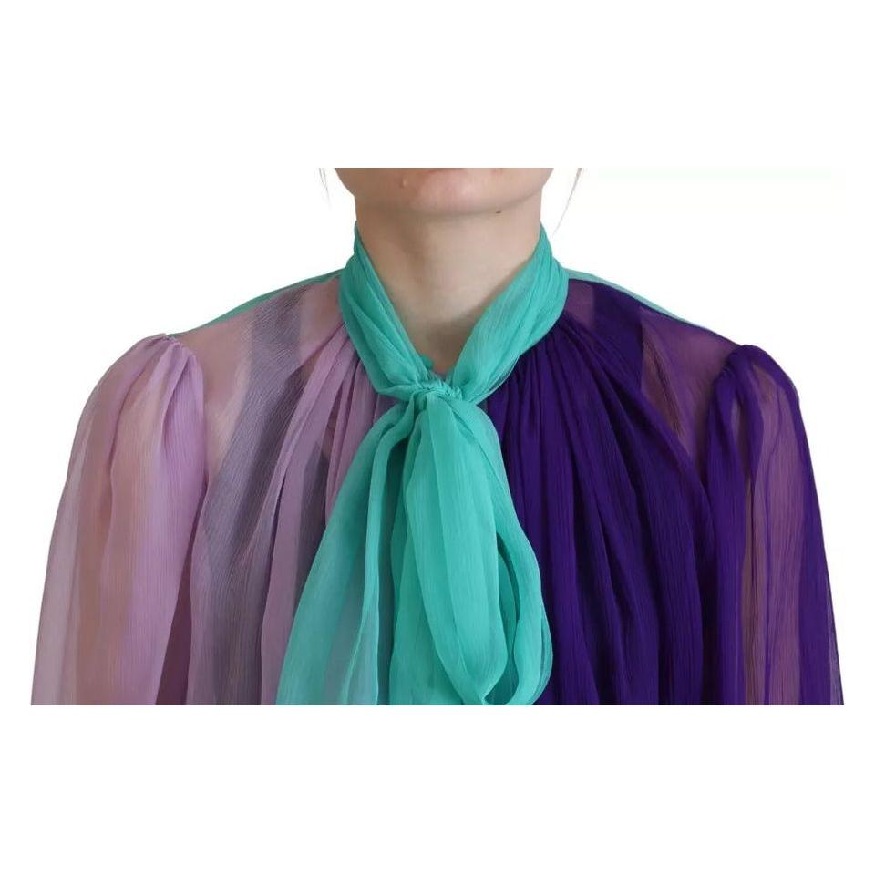 Dolce & Gabbana Multicolor Long Sleeves Ascot Collar Silk Top Dolce & Gabbana