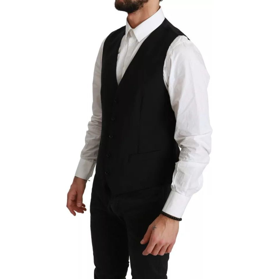 Dolce & Gabbana Black Stretch Waistcoat Formal Dress Wool Vest Dolce & Gabbana