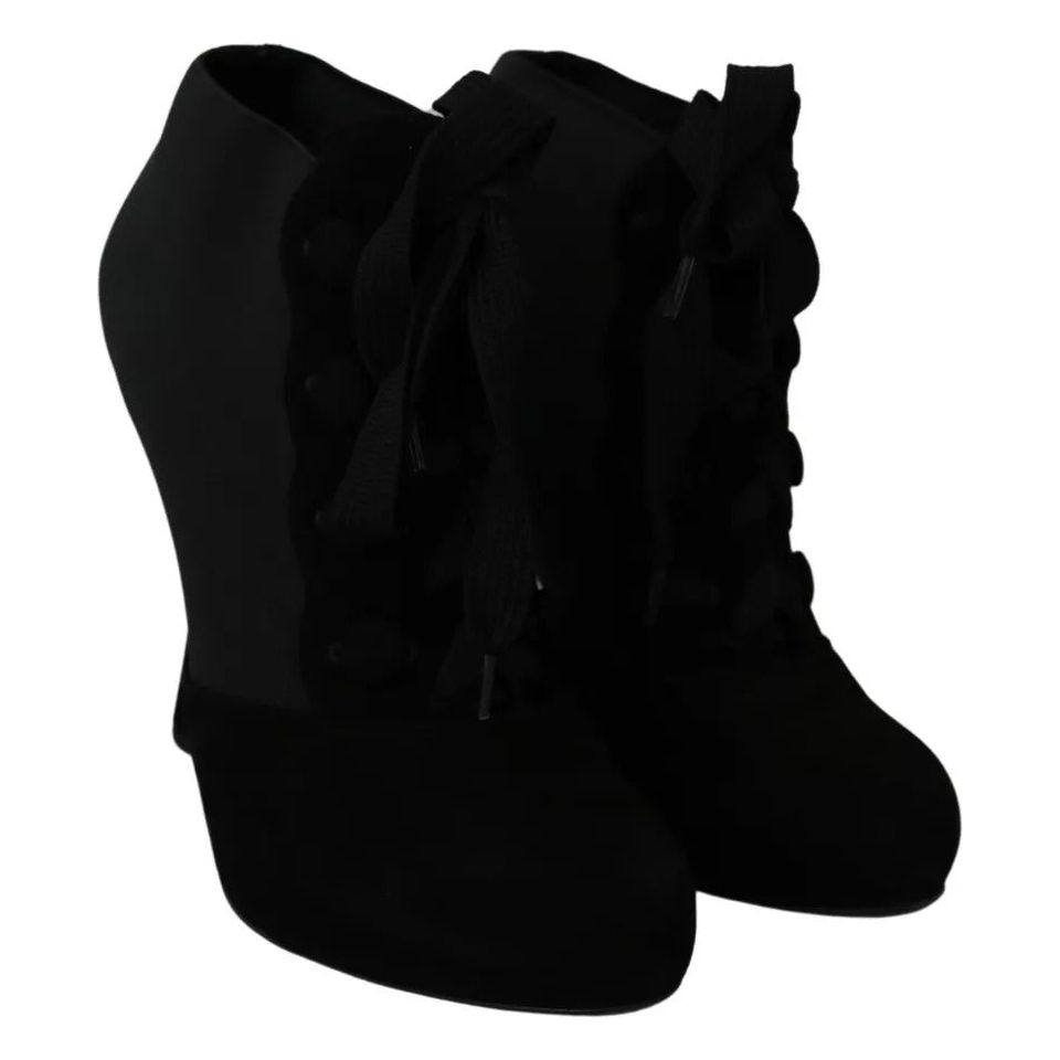 Dolce & Gabbana Black Suede Stretch Ankle Boots Booties Shoes Dolce & Gabbana