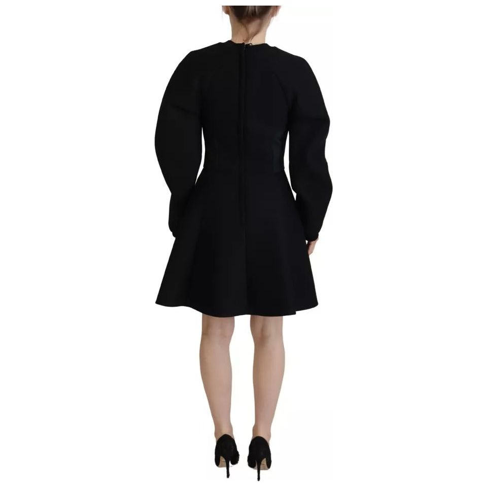 Dolce & Gabbana Black Long Sleeves A-line Mini Cotton Dress Dolce & Gabbana