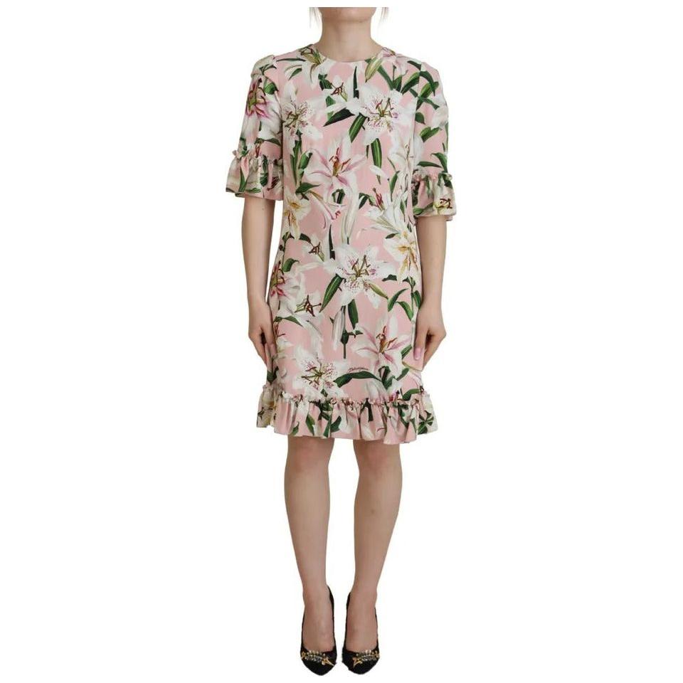 Dolce & Gabbana Pink Lily Viscose Sheath Knee Length Dress Dolce & Gabbana