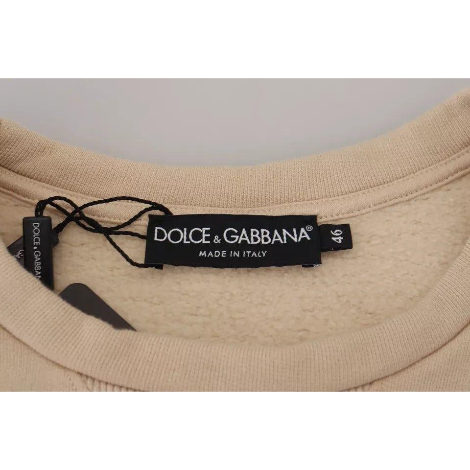 Dolce & Gabbana Beige Amore Cotton Crew Neck Pullover Sweater Dolce & Gabbana