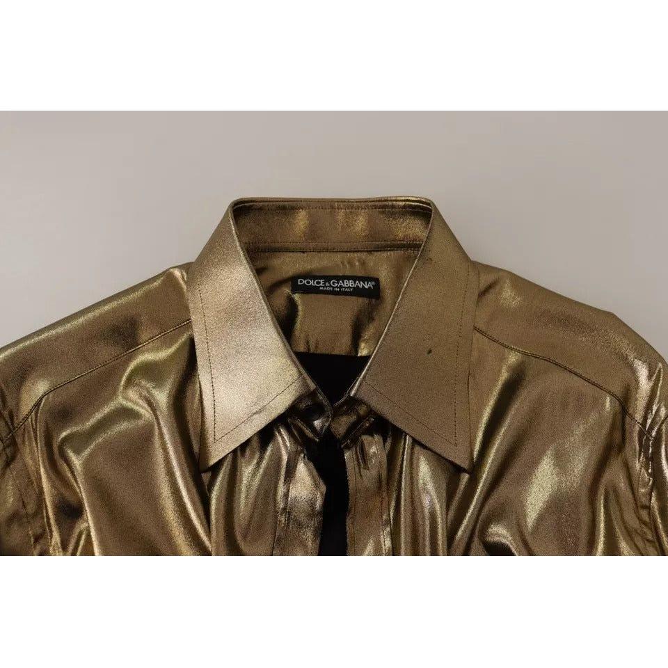 Dolce & Gabbana Metallic Gold DG Embroidered Crown Silk Top Shirt Dolce & Gabbana