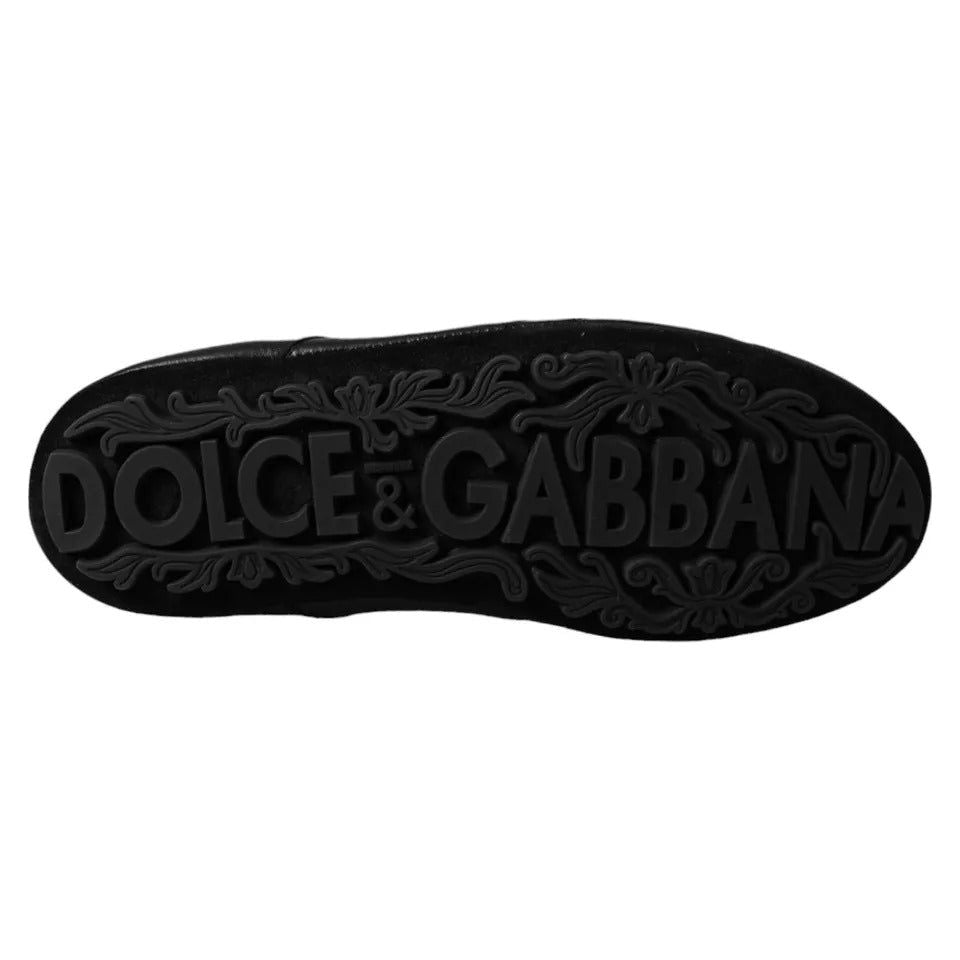 Dolce & Gabbana Black Leather Crown Low Top Sneakers Men Shoes Dolce & Gabbana