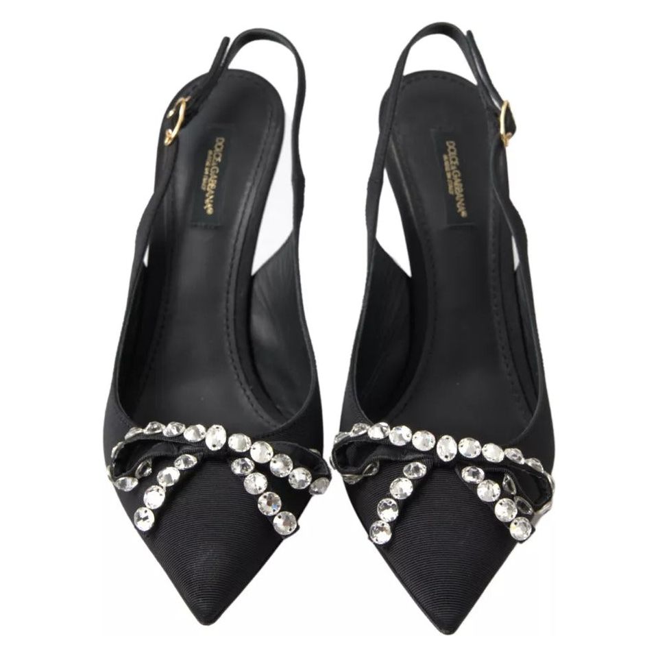 Dolce & Gabbana Black Crystal Embellished Slingback Heel Shoes Dolce & Gabbana