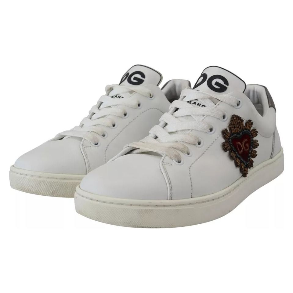 Dolce & Gabbana White Leather Heart Low Top Sneakers Casual Shoes Dolce & Gabbana