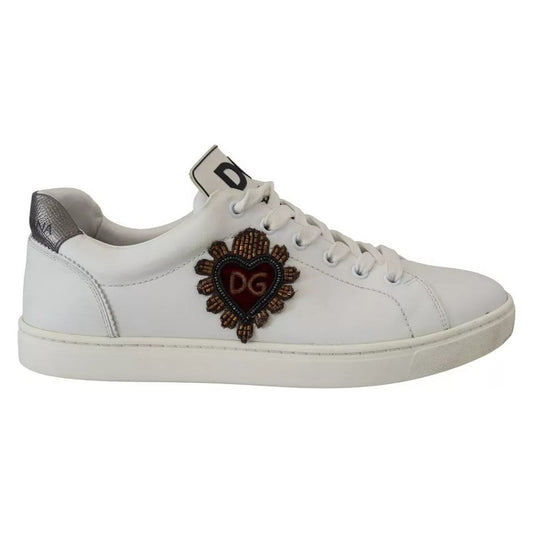 Dolce & Gabbana White Leather Heart Low Top Sneakers Casual Shoes Dolce & Gabbana