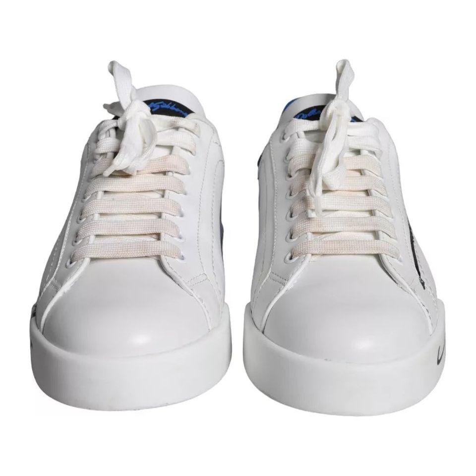 Dolce & Gabbana White Blue Leather Logo Low Top Sneakers Men Shoes Dolce & Gabbana