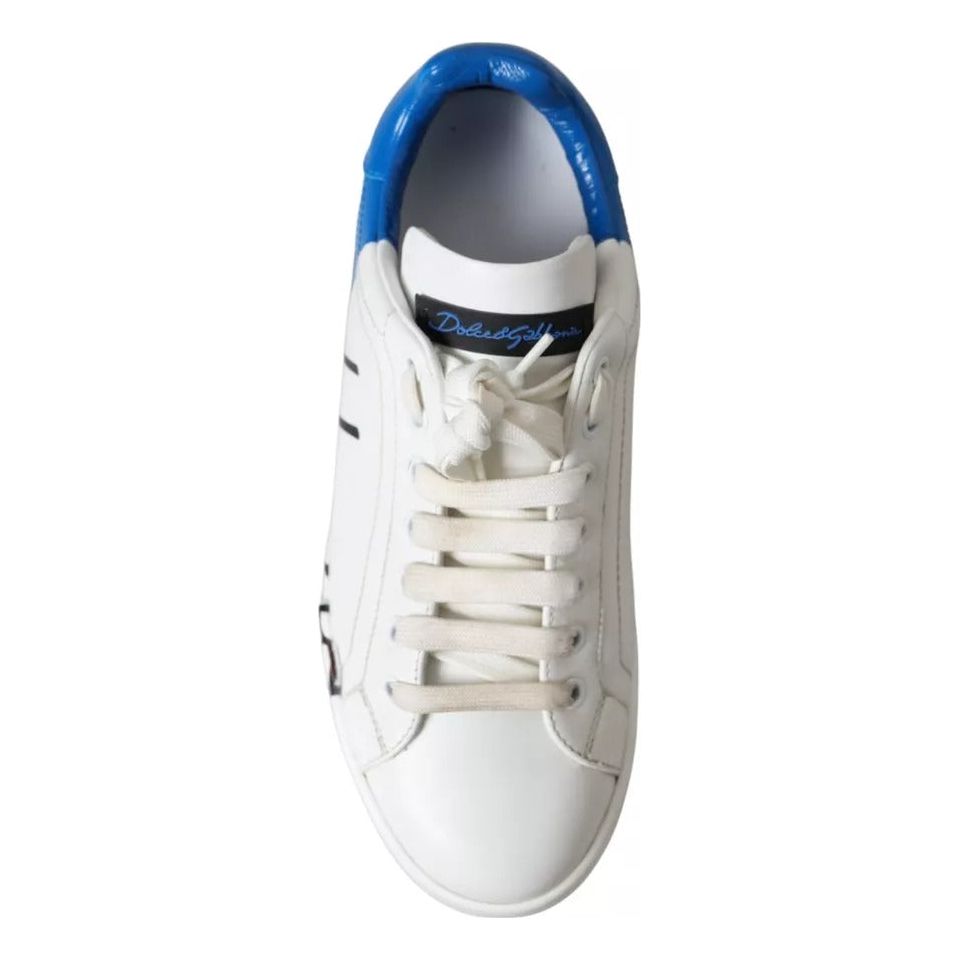 Dolce & Gabbana White Blue Leather Logo Low Top Sneakers Men Shoes Dolce & Gabbana