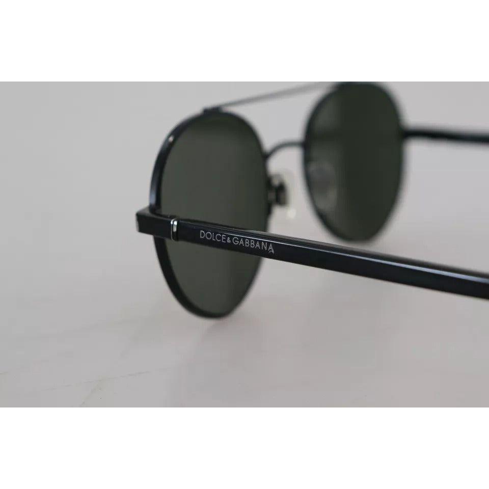 Dolce & Gabbana Matte Black Steel Frame Green Lens DG2245 Sunglasses Dolce & Gabbana