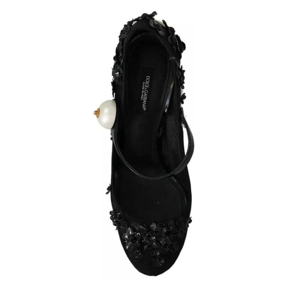 Dolce & Gabbana Black Floral Embellish Heels Mary Janes Pumps Shoes Dolce & Gabbana