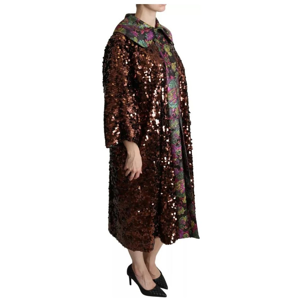 Dolce & Gabbana Multicolor Sequined Long Coat Jaquard Jacket Dolce & Gabbana