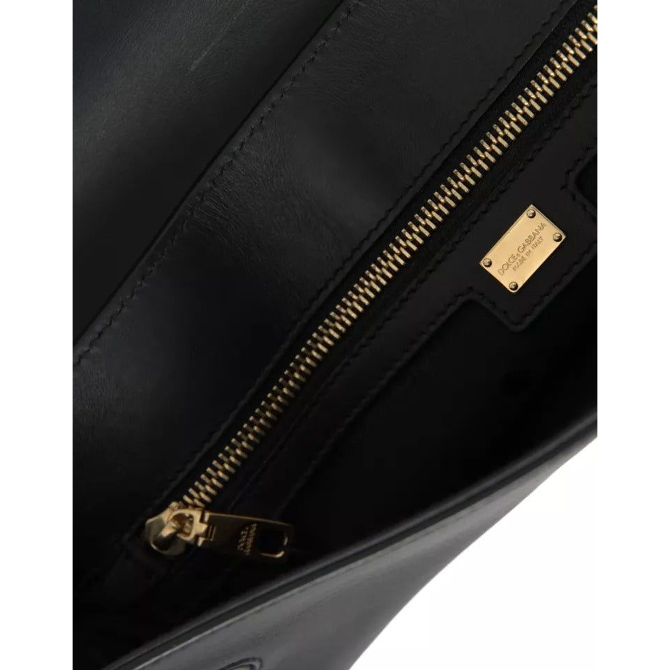 Dolce & Gabbana Black Calf Leather Large Logo Document Holder Clutch Men Bag Dolce & Gabbana