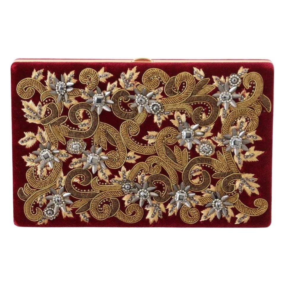 Dolce & Gabbana Red Velvet Gold Frame Clutch Evening Party Purse Bag Dolce & Gabbana