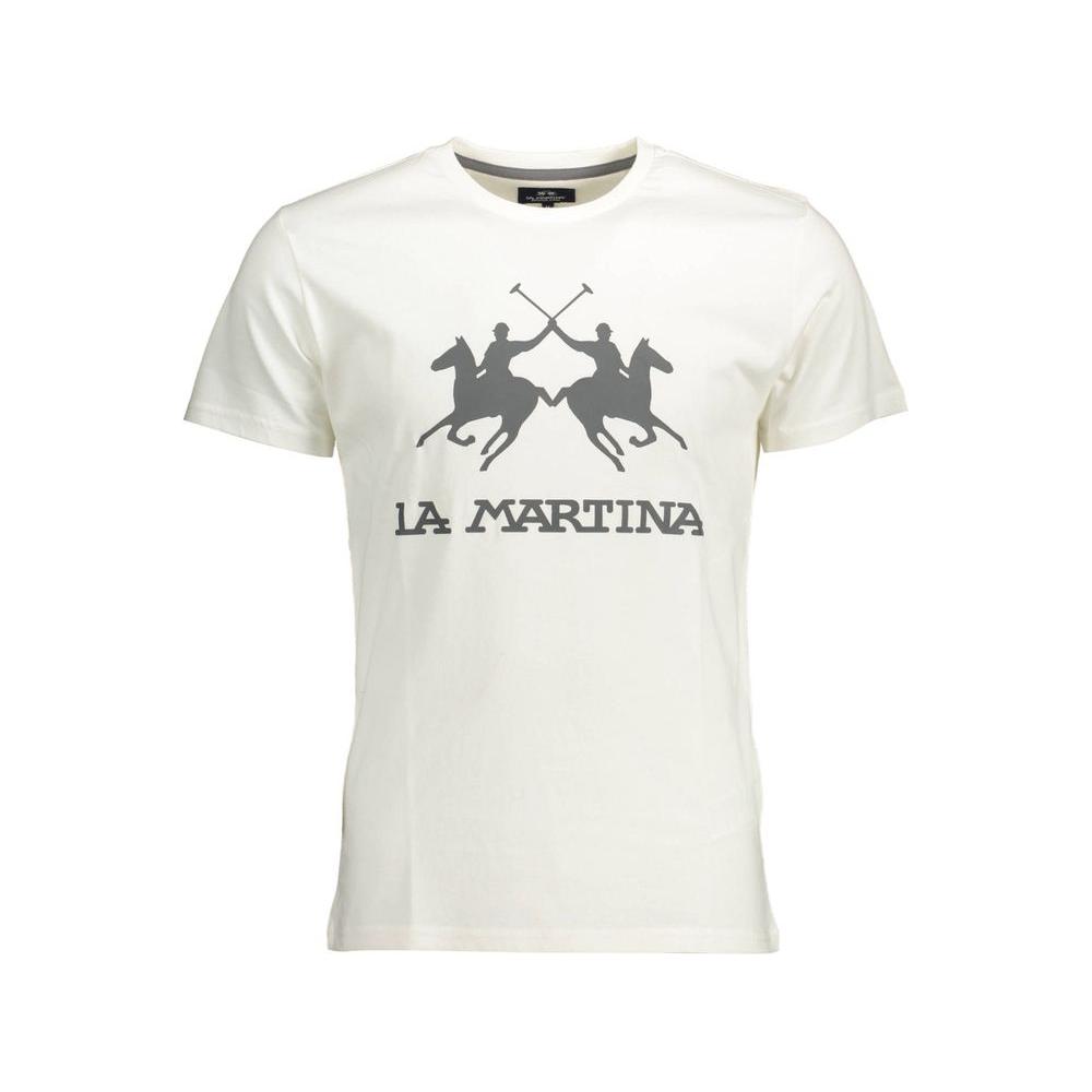 La Martina Elegant White Cotton Crew Neck Tee La Martina