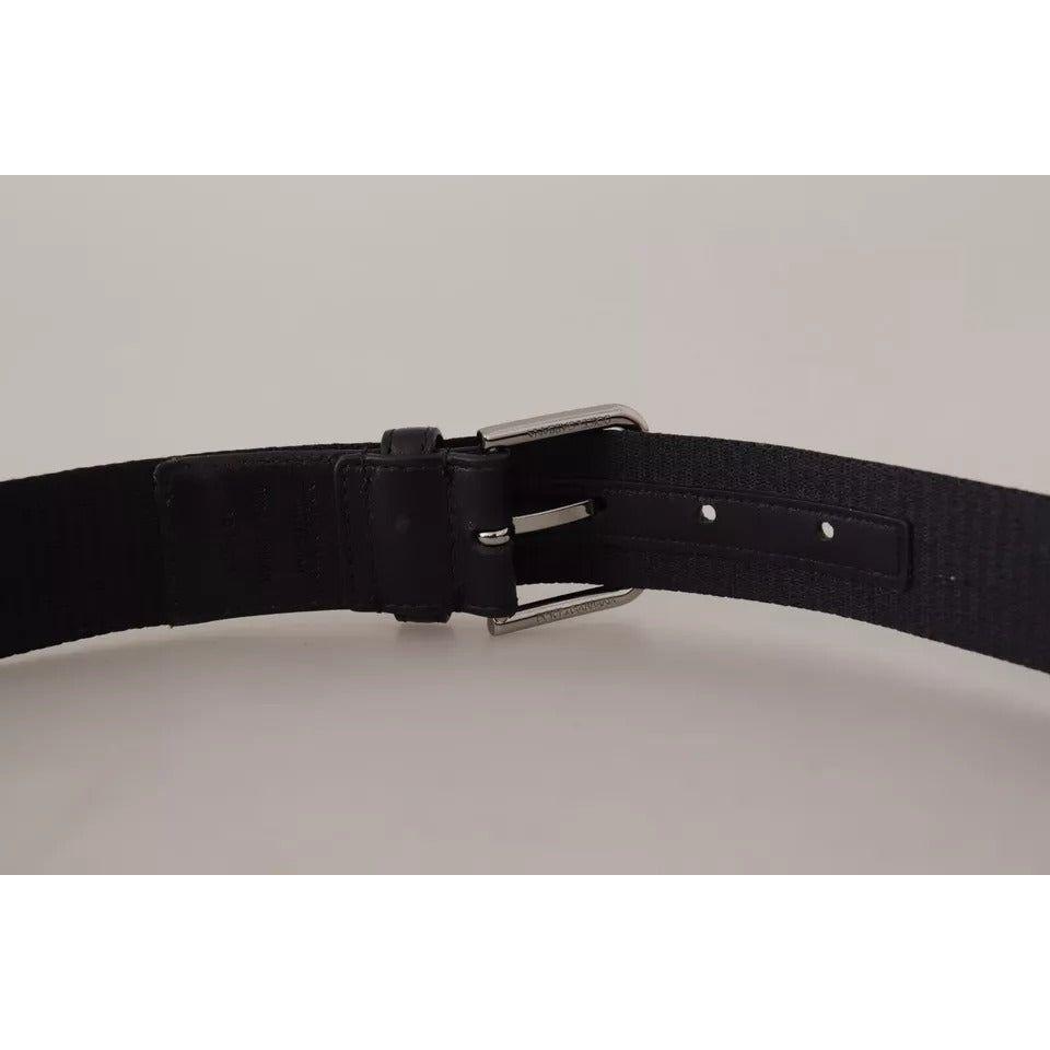 Dolce & Gabbana Blue Black Logo Print Silver Buckle Belt Dolce & Gabbana