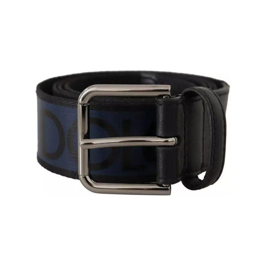 Dolce & Gabbana Blue Black Logo Print Silver Buckle Belt Dolce & Gabbana