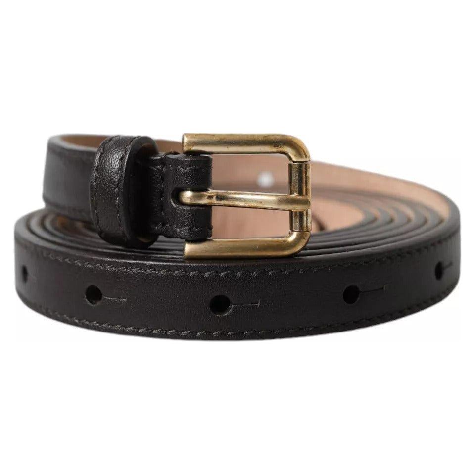 Dolce & Gabbana Dark Brown Leather Gold Metal Buckle Women Belt Dolce & Gabbana