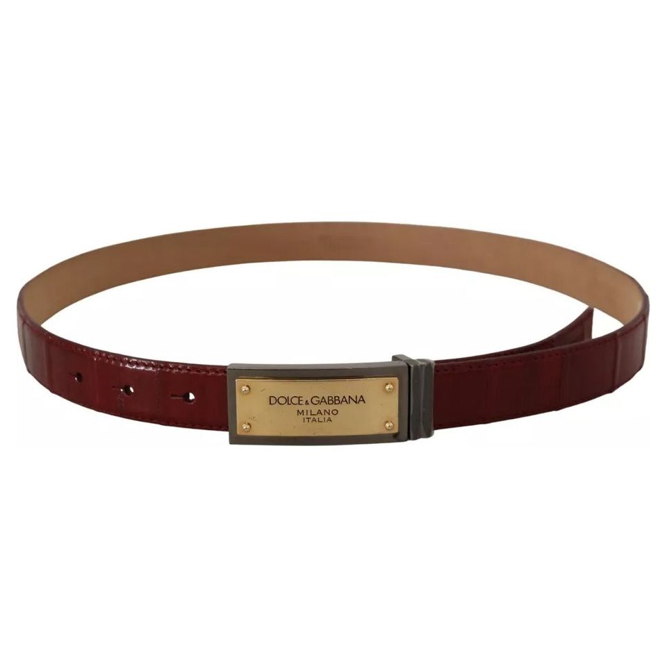 Dolce & Gabbana Brown Leather Gold Engraved Metal Buckle Belt Dolce & Gabbana