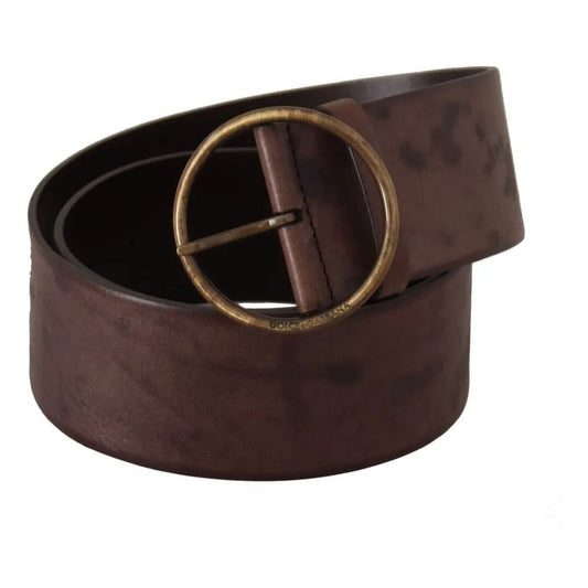 Dolce & Gabbana Dark Brown Wide Calf Leather Logo Round Buckle Belt Dolce & Gabbana