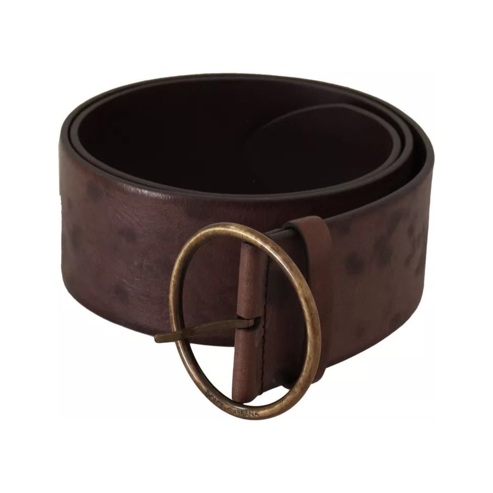 Dolce & Gabbana Dark Brown Wide Calf Leather Logo Round Buckle Belt Dolce & Gabbana