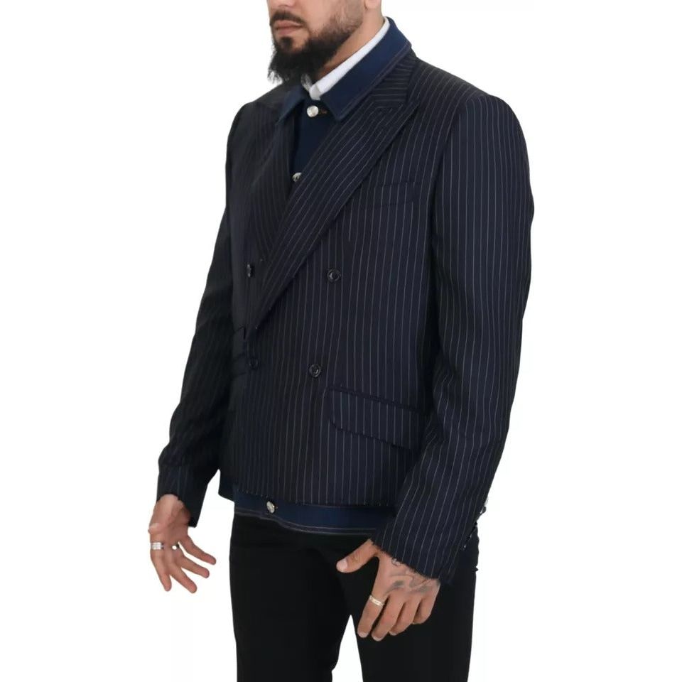 Dolce & Gabbana Blue Striped Double Breasted Denim Blazer Dolce & Gabbana