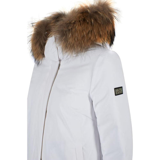 Yes Zee Chic White Down Jacket with Fur-Trimmed Hood Yes Zee