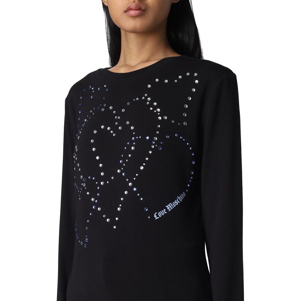 Love Moschino Rhinestone Heart Embellished Cotton Tee Love Moschino