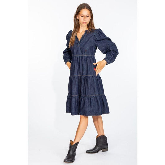 Love Moschino Elegant Dark Blue Denim Flare Dress Love Moschino