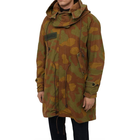 Dsquared² Camo Textured Hooded Parka with Leather Details Dsquared²