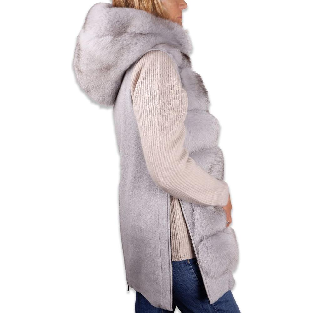 Made in Italy Sleeveless Luxury Wool Coat with Fox Fur Trim Made in Italy