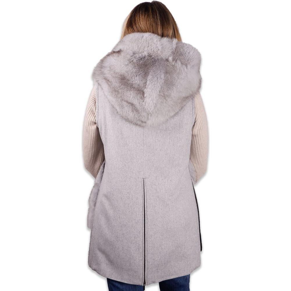 Made in Italy Sleeveless Luxury Wool Coat with Fox Fur Trim Made in Italy