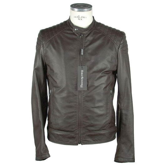 Emilio Romanelli Elegant Brown Leather Zip Jacket Emilio Romanelli