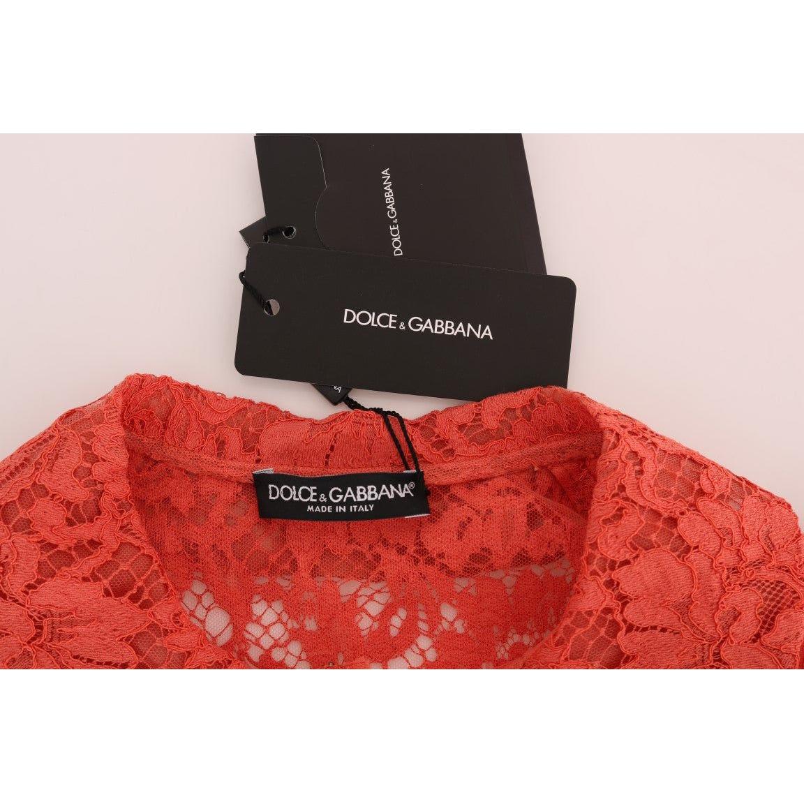 Dolce & Gabbana Elegant Orange Floral Lace Crystal Cardigan Blouse Dolce & Gabbana